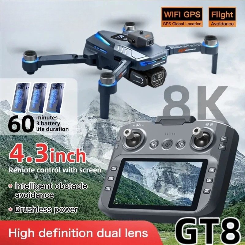 Fpv Brushless Rc Drone 4K - Drone Original GT8 8K Profissional com